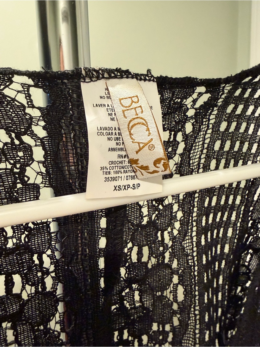 BECCA Rebecca Virtue Black Crochet Caftan Swim Cover Up XS/S - Picture 4 of 6
